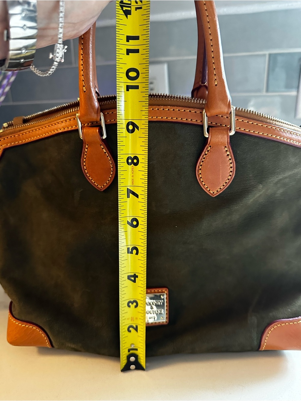 Dooney & Bourke Olive and Tan Leather-Trimmed Satchel - Picture 5 of 9